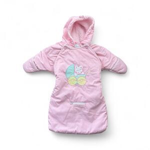 Vintage Snow Patrol Baby Girl Bunny in a Stroller Pink Snowsuit 0-12 Months